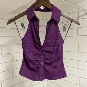 Women’s Garage Purple Collared Button Down Halter Top